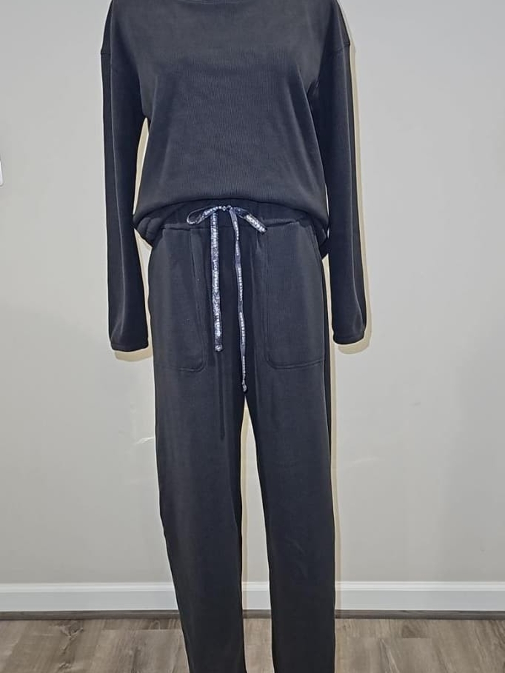 Lucky Brand NWOT 2 Piece Lounge Set Waffle Knit Top & Jogger Pants XS Charcoal